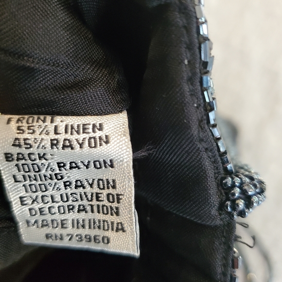 Beaded Purse Bag Floral Navy Blue Flowers Fringe - Picture 14 of 15